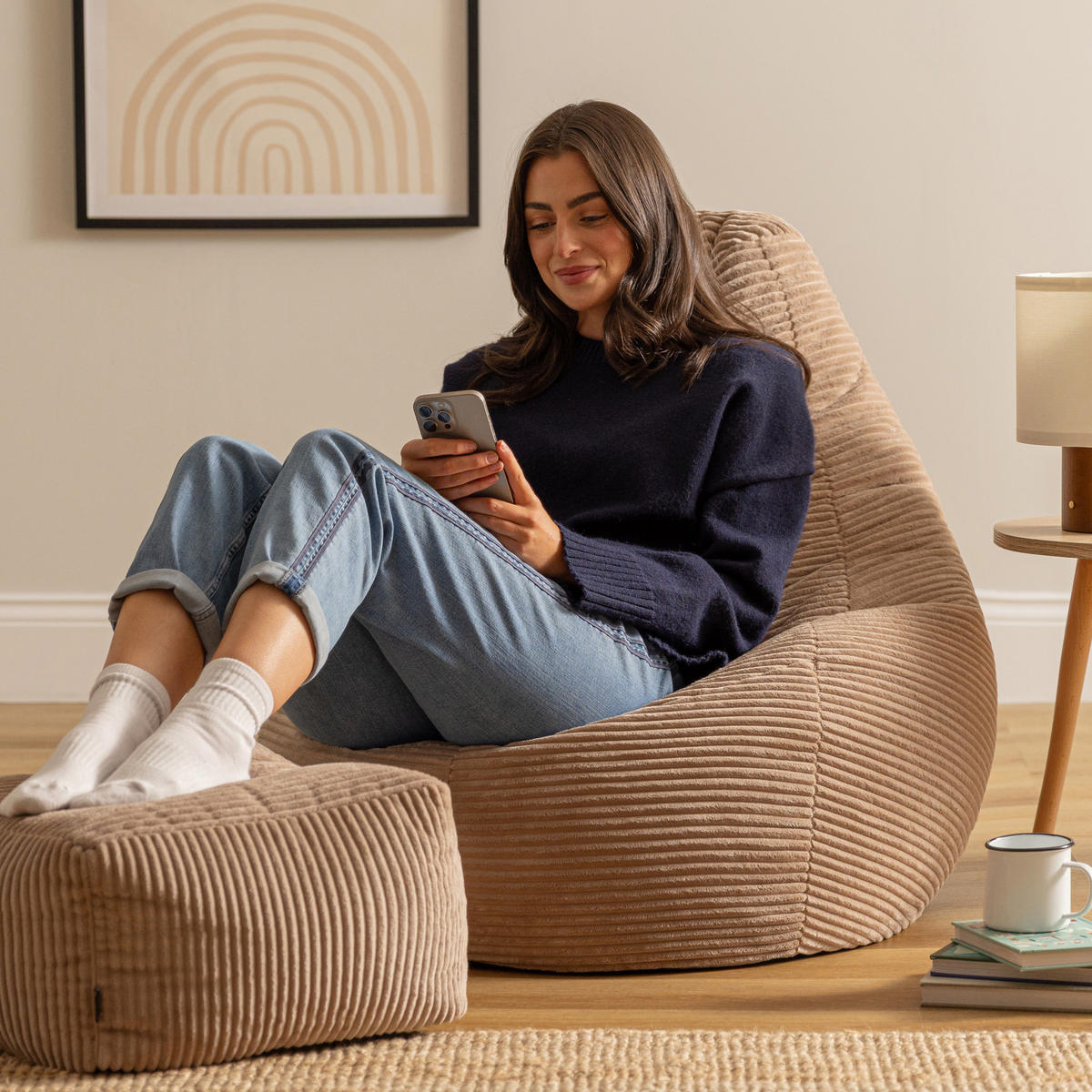 SITZSACK Dalton mit Hocker - Mokka, Textil (90/73/84cm) - icon