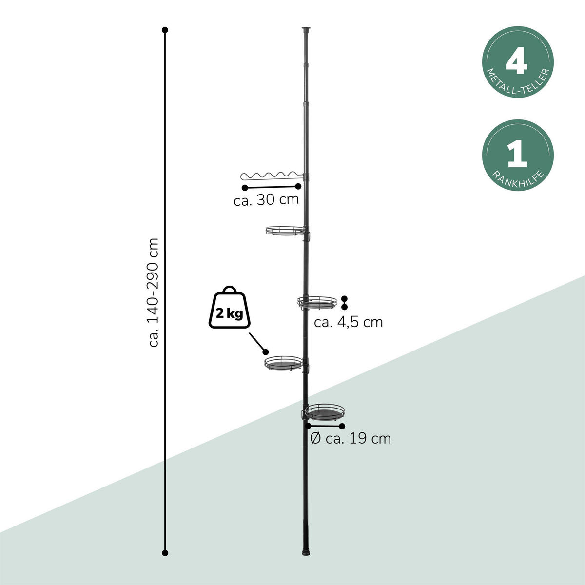 TELESKOP-BLUMENREGAL, schwarz - Schwarz, Metall (19/30/290cm) - bremermann