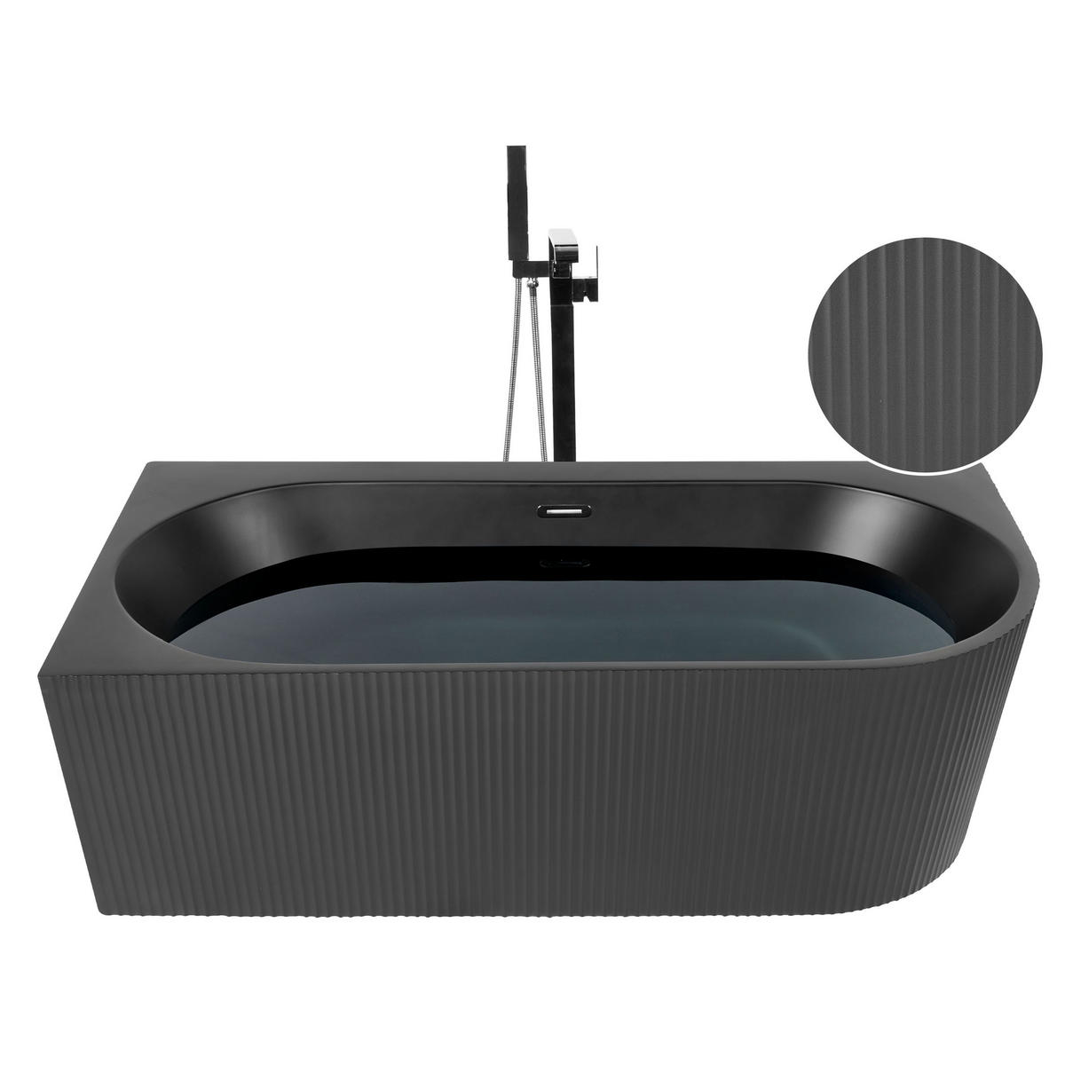 ECKBADEWANNE 80x170x60 cm schwarz Gocta - Schwarz, Kunststoff (80/60/170cm) - Beliani
