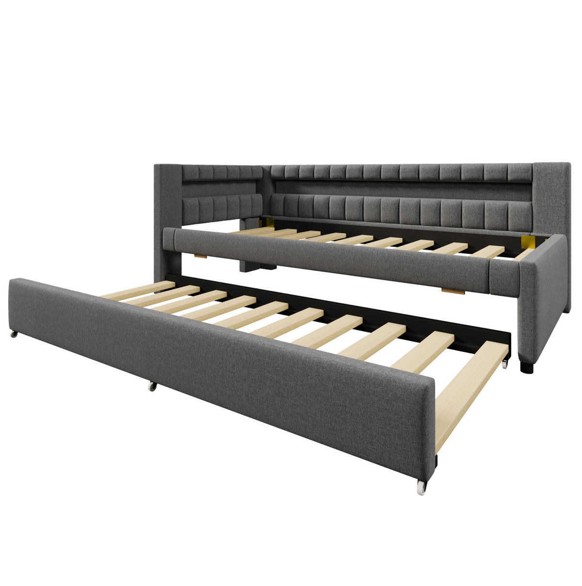 POLSTERBETT 90/200 cm Grau mit LED-Beleuchtung und USB- und Type-C-Anschlüssen aus Leinen - Grau, Textil (90/200cm) - OKWISH