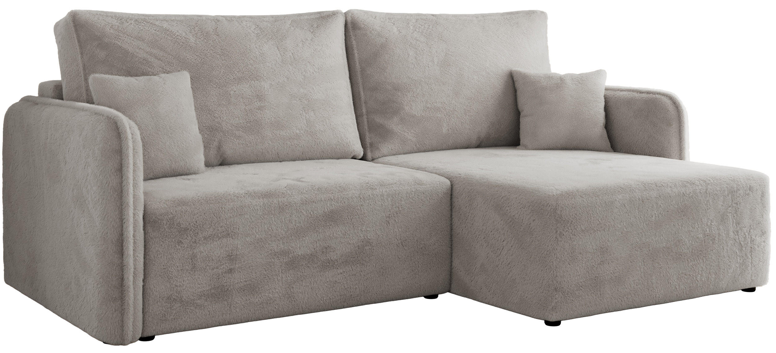 ECKSCHLAFSOFA MESTO L Hellgrau Plüsch - rechts - Hellgrau/Schwarz, Kunststoff/Textil (147/227cm) - MKS