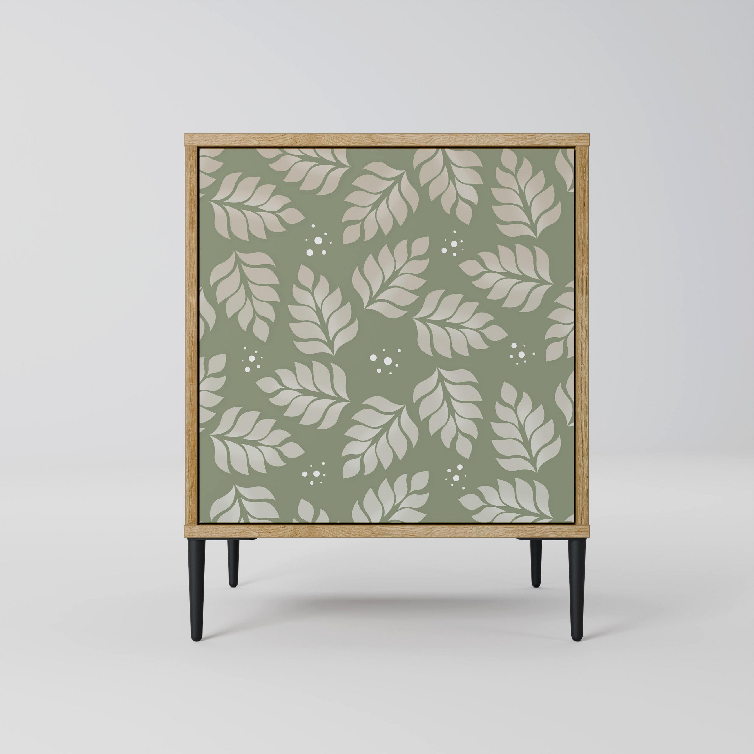 SIDEBOARD LEAVES ON GREEN, Eichefarben, 57,5x42x72,5 cm, Schwarze Metallfüße - Eichefarben/Multicolor, Holzwerkstoff/Metall (57.5/72.5/42cm) - SpaceRebels