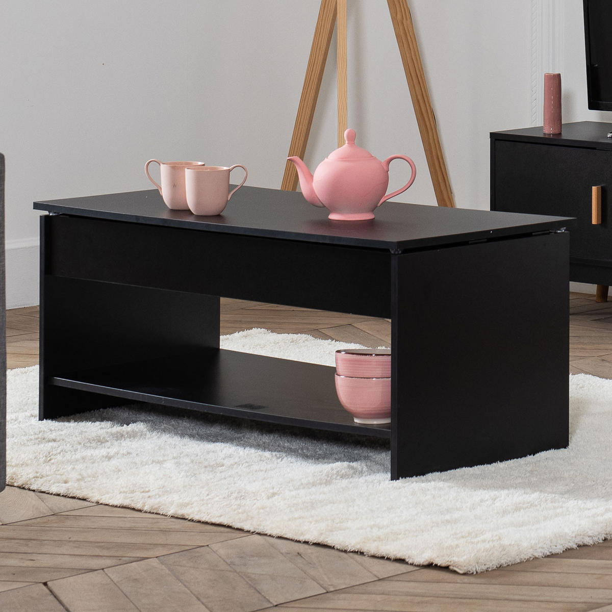 COUCHTISCH Hedda Schwarz - Schwarz, Holzwerkstoff (100/50/58cm) - Happy Garden
