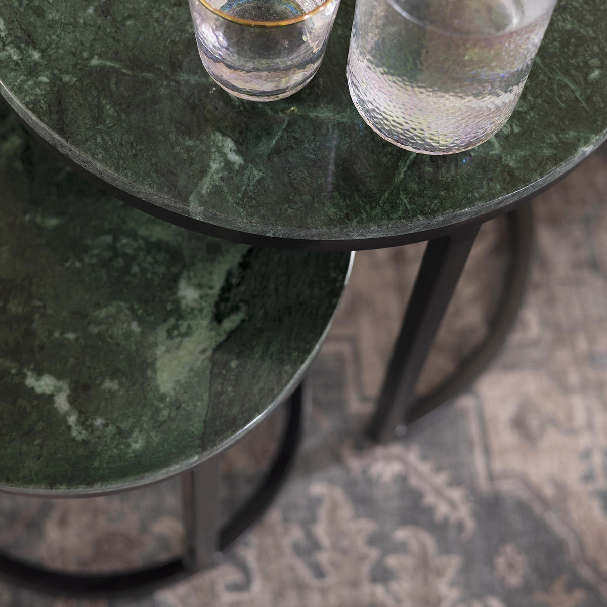 COUCHTISCH-SET - Marmor, 2-teilig - Dunkelgrün/Schwarz, Naturmaterialien (45/45/45cm) - home24