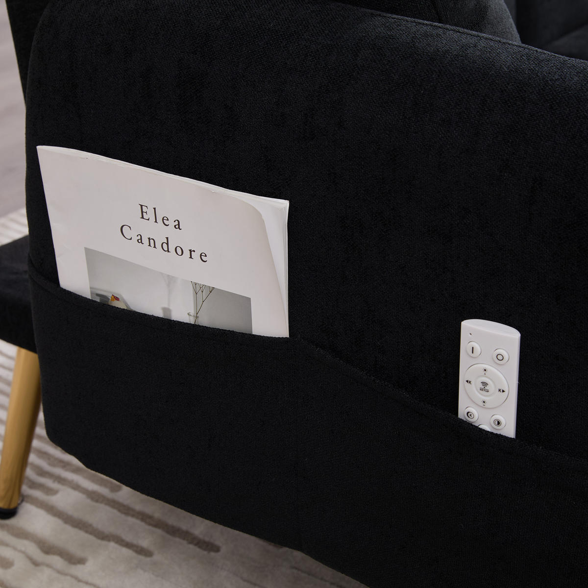 2-SITZER-SOFAMIT zwei USB-Anschlüssen, Handyhalterung, verstellbarer Rückenlehne und Metallfüßen – Schwarz - Schwarz, Textil (78/78/173cm) - KOMHTOM