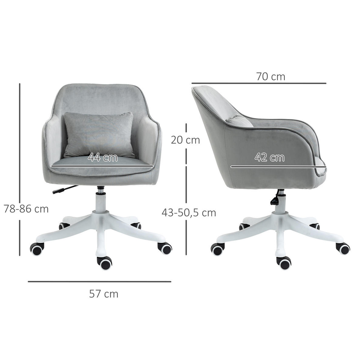 MASSAGE Bürostuhl Drehstuhl Arbeitstuhl mit Vibrationsfunktion Samt Grau - Grau, Textil (70/86/57cm) - Vinsetto