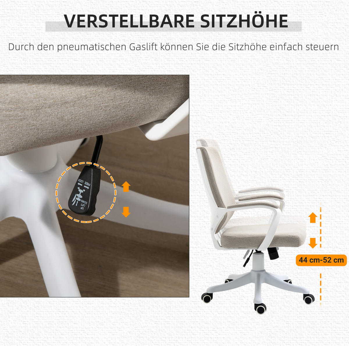 DREHSTUHL 62/69/92-100 cm, ergonomisch, höhenverstellbar, beige - Beige, Kunststoff (69/100/62cm) - Redom