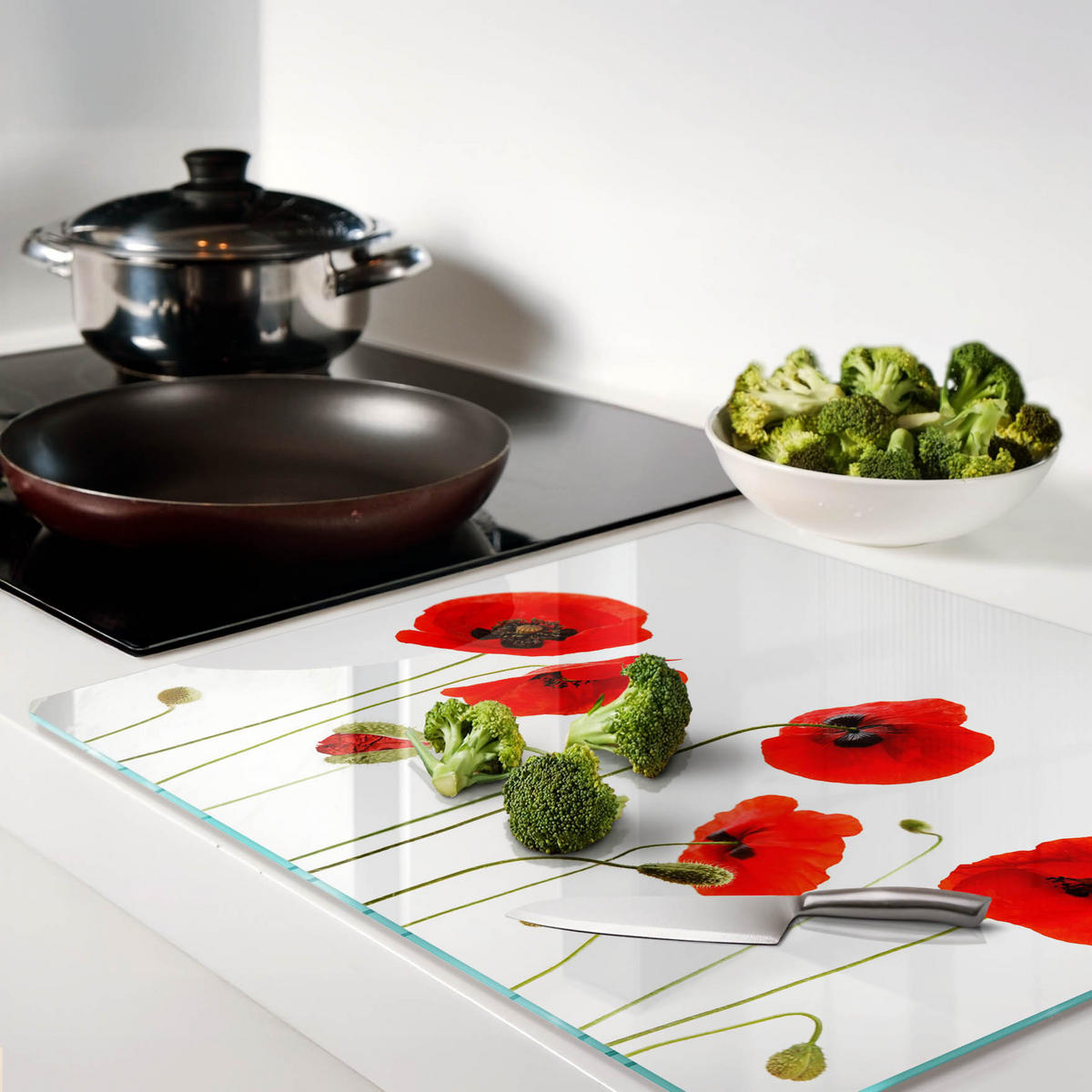 GLASPLATTE 60x52 cm Mohnblumen - Rot, Glas (60/0.4/52cm) - TULUP