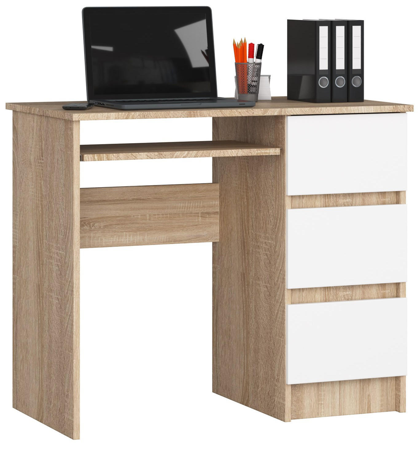 SCHREIBTISCH Sonoma Eiche, Weiß 90x50x77 cm - Weiß/Sonoma Eiche, Holzwerkstoff (50/90/77cm) - Akord