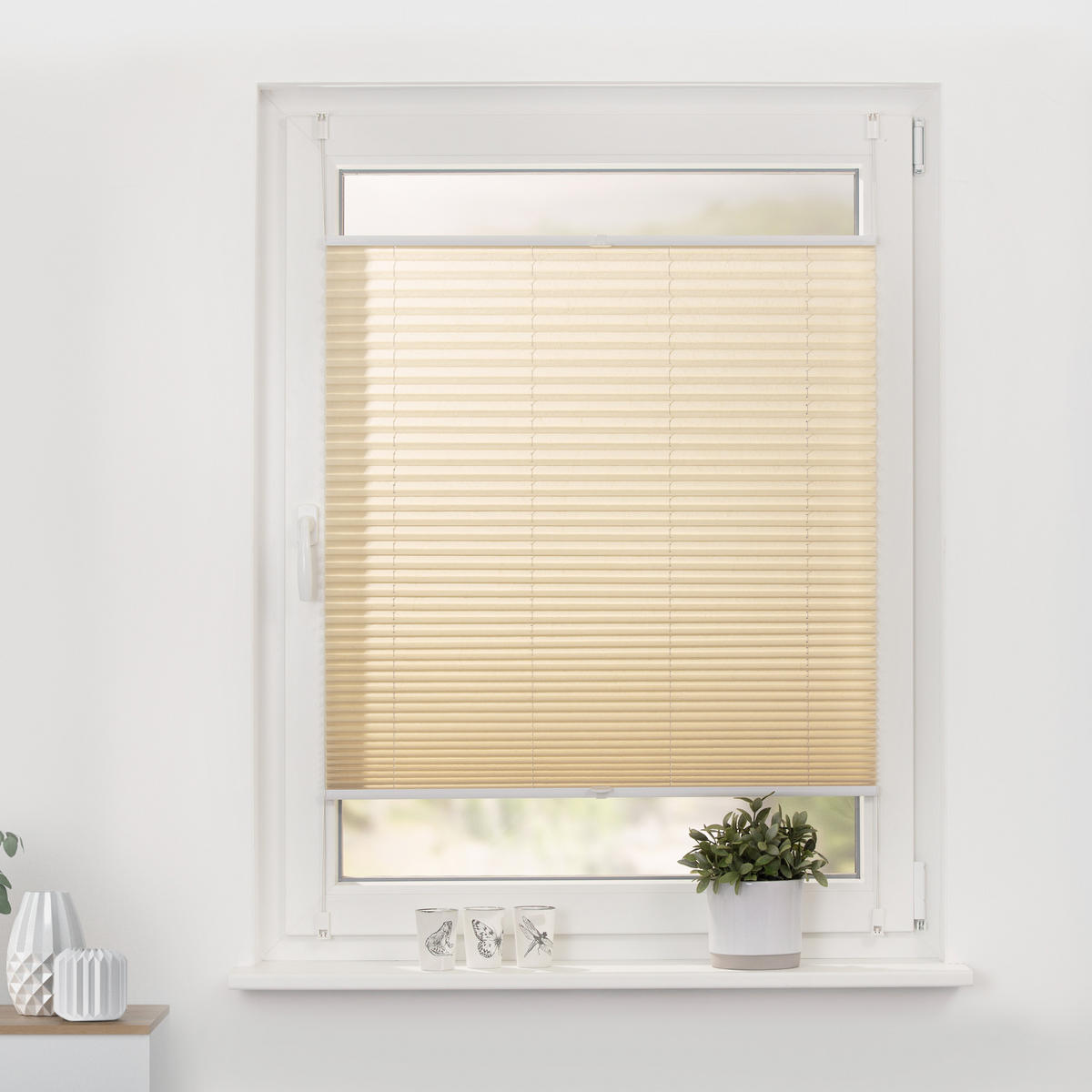 PLISSEE KLEMMFIX, OHNE BOHREN, VERSPANNT - Creme, Kunststoff (75/130cm) - Lichtblick Original