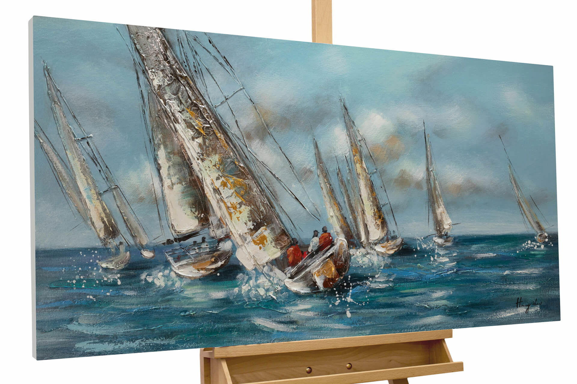 ACRYLBILD HANDGEMALT 120/60 cm - Blau/Weiß, Holz/Textil (1.7/60cm) - KUNSTLOFT