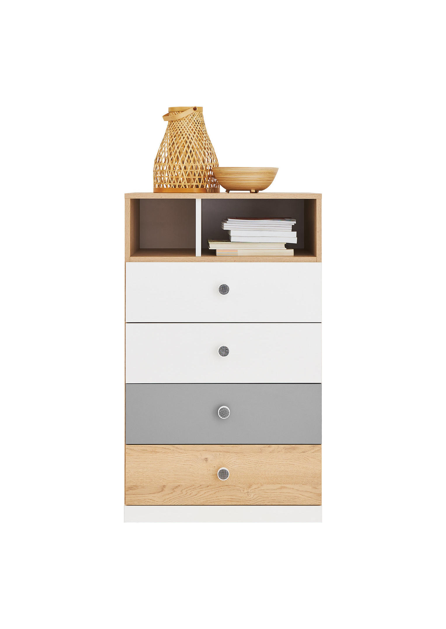 KOMMODE Pico in Eiche, Weiß und Grau - Schubkastenkommode - Braun, Holzwerkstoff (80/200/120cm)