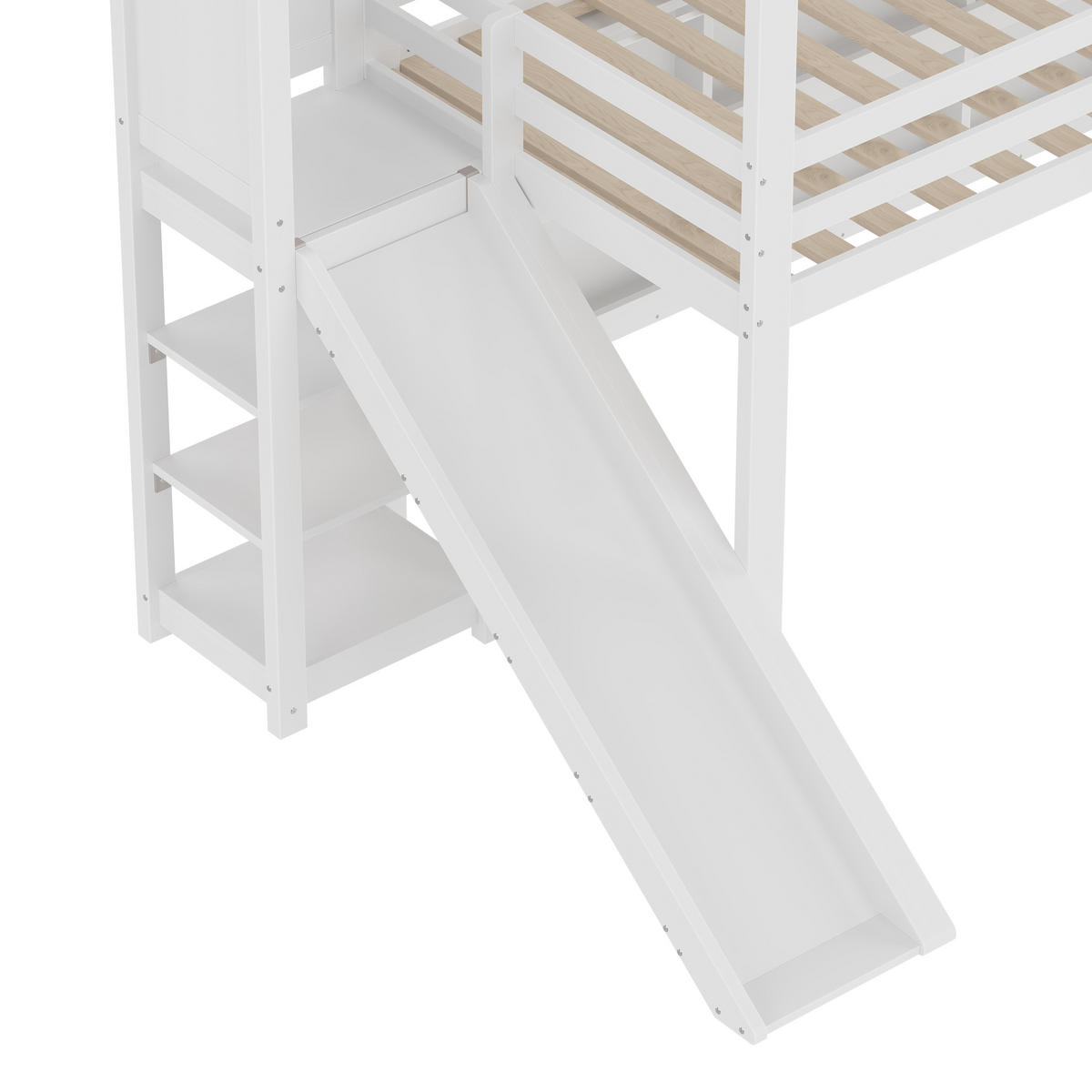 HOCHBETT 90/200 mit Rutsche, Regalen und LED-Leiste in Weiß - Weiß, Holz (90/200cm) - EVRYAE