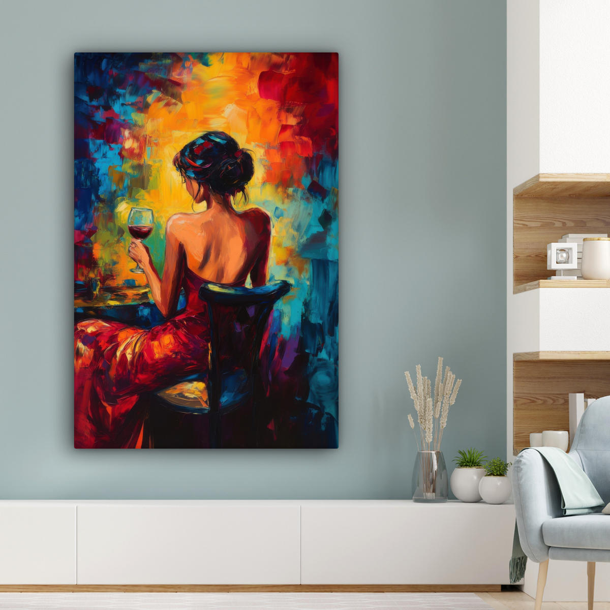 LEINWANDBILD Wein - Frau - Stimmungsvoll - Farbenfroh Deko Groß 90x140 cm - Bordeaux, Textil (90/140cm) - MuchoWow