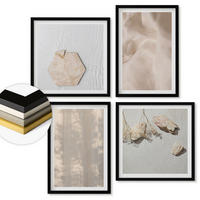 WANDBILDER 4er-Set - 50x50 cm & 40x60 cm Schwarzer Rahmen - Dezente Boho-Naturtexturen - Schwarz, Kunststoff (50/50cm) - ArtPrintCave