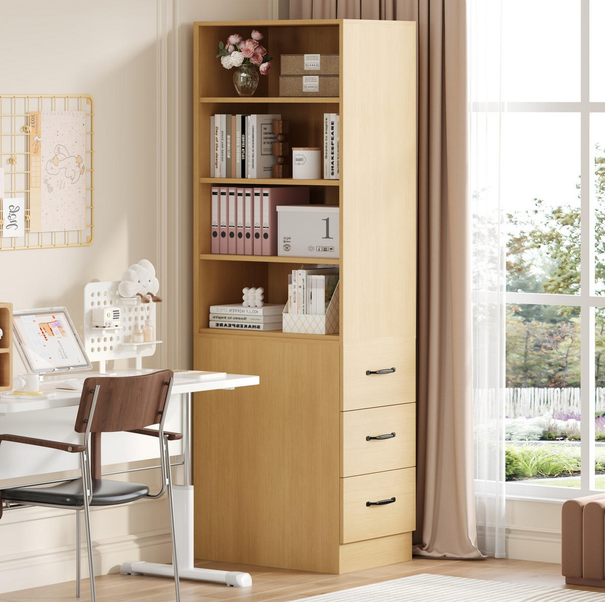 ORGANIZÉRY do kuchynských skriniek z drevotriesky, 60/38/180 cm dubový, s 3 bočnými zásuvkami - farba duba, kompozitné drevo (60/180/38cm) - BEAOK