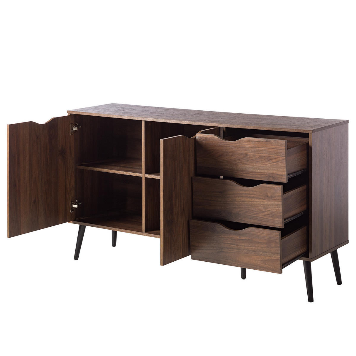 SIDEBOARD - Walnuss Dekor - Walnussfarben/Schwarz, Holzwerkstoff (147/82/39cm) - home24