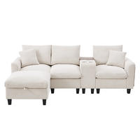 SOFA L-Form 4-Sitzer mit Konsole und 2 USB-Anschlüssen Cord Beige 229/149,5/83 cm - Beige, Textil (229/149.5cm) - OKWISH