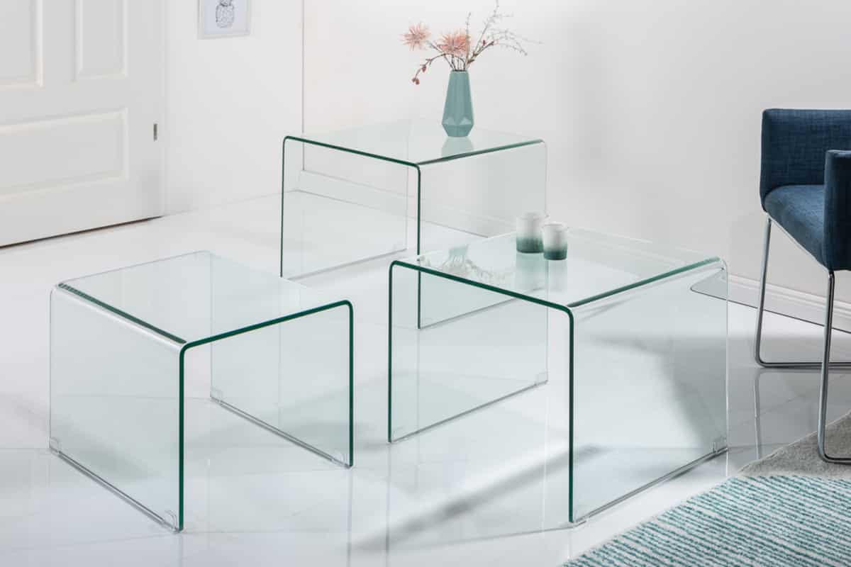 COUCHTISCH FANTOME Sicherheitsglas rechteckig Transparent 60cm 3er Set - Transparent/Braun, Glas (50/60/45cm) - riess-ambiente