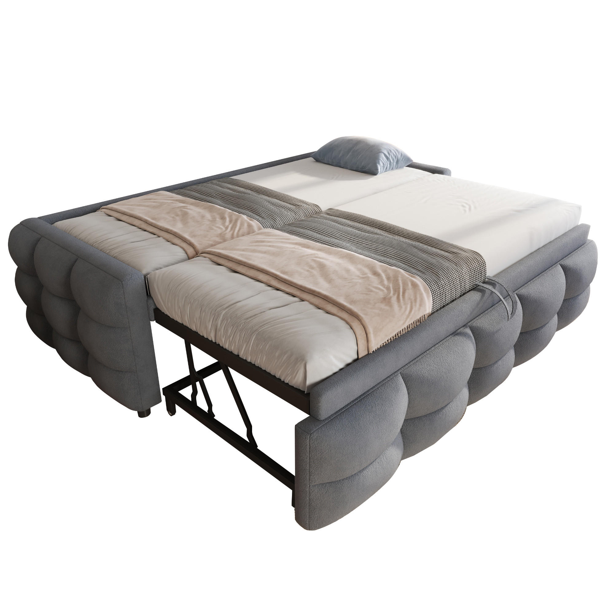 OKWISH ČALOUNĚNÁ postel 90/180x190 cm šedá z imitace beránčí kůže sametu s výsuvným lůžkem a roštem