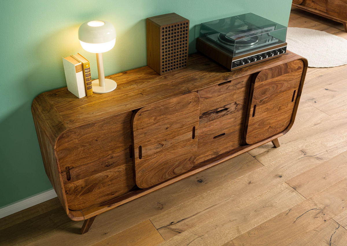 SIDEBOARD Sheesham 173x40x75 hellbraun lackiert MAILAND #102 - Braun, Holz (173/75/40cm) - Massivmoebel24