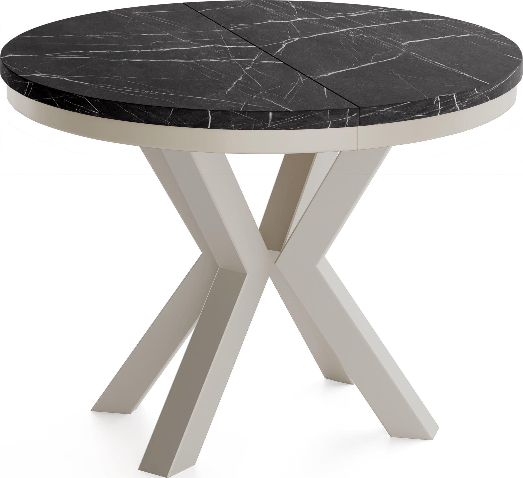 ESSTISCH Clara Grau-Beige runder ausziehbarer, Marmor Schwarz 120-200/120/76 cm - Anthrazit/Schwarz, Holzwerkstoff/Metall (120/196/76cm) - WFL GROUP