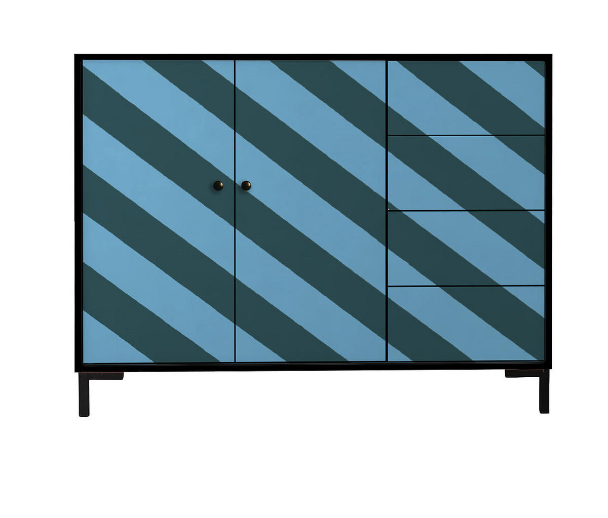 KOMMODE mit 2 Türen und 4 Schubladen aus MDF mit Walddruck WILMA - Türkis, Holzwerkstoff (45/84/113cm) - RNT By Really Nice Things