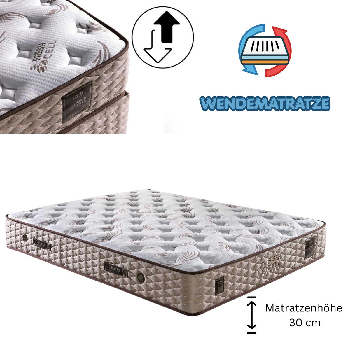 BOXSPRINGBETT Bambi Bett mit Matratze Freshcell Set 160x200 - Braun, Holz/Metall (160/200cm) - Bambi