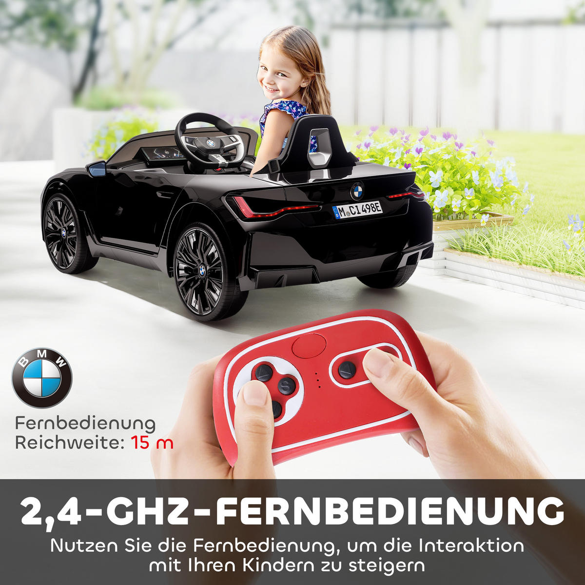 KINDERAUTO DE-06244 aufladbar mit Fernbedienung und Multimedia-Player Schwarz - Schwarz, Kunststoff/Metall (115/67/45cm) - ComfortXL