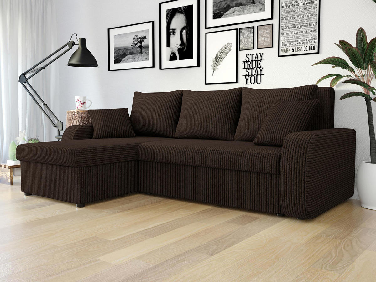 ECKSOFA Kris Cord - Nussbaumfarben/Schwarz, Holz/Kunststoff (238/147cm) - MIRJAN24