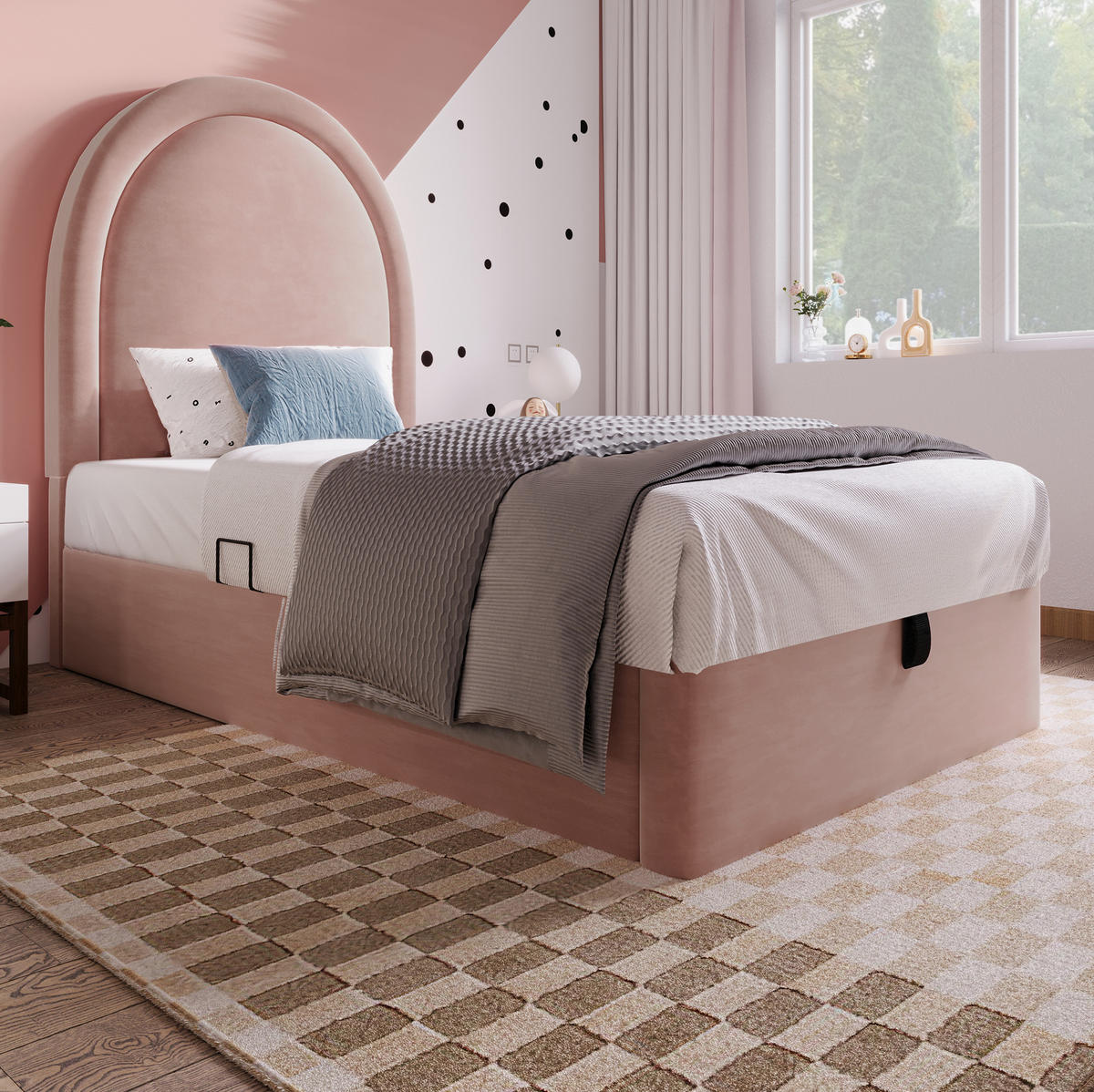 KINDERBETT Polsterbett 90/190 cm aus Samt mit Stauraum und hydraulischem Lattenrost Rosa - Rosa, Textil (90/190cm) - Modenvie
