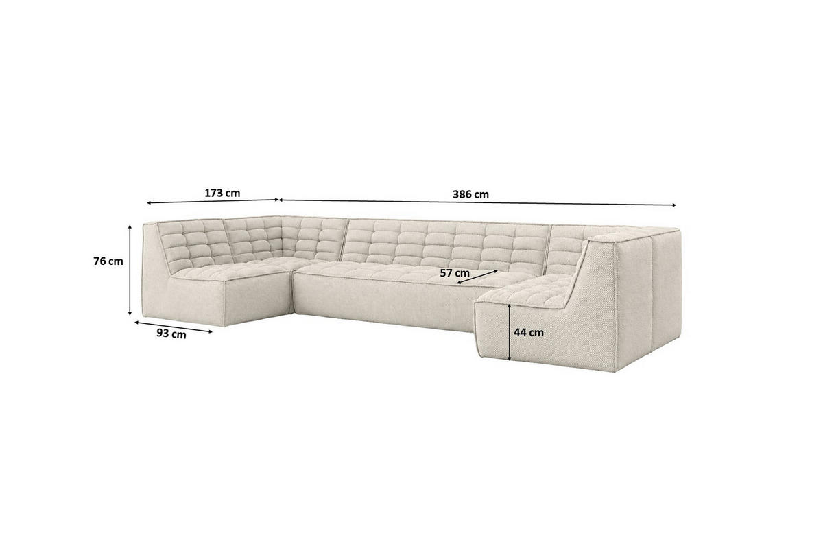 ROHOVÁ SEDAČKA modulární ve tvaru U, plyšová tkanina Pop, Béžová, LAZY U Medium - béžová, dřevo (386/76/173cm) - Kaiser Möbel