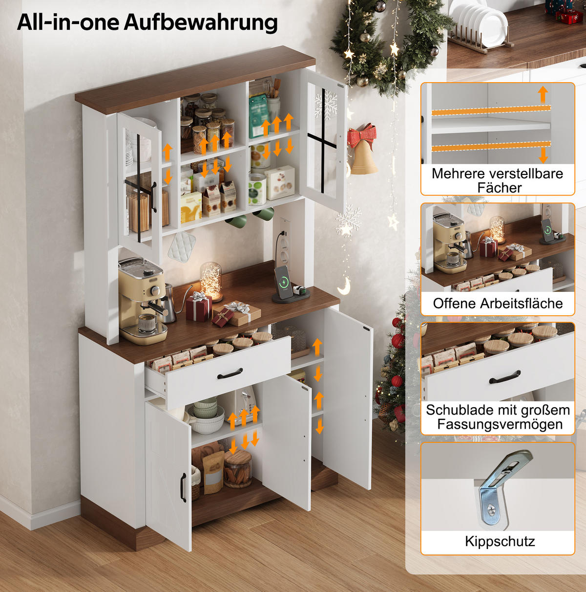 BUFFETSCHRANK 105/40/185 cm natur/weiß aus MDF mit LED - Naturfarben, Holzwerkstoff (105/185/40cm) - OKWISH