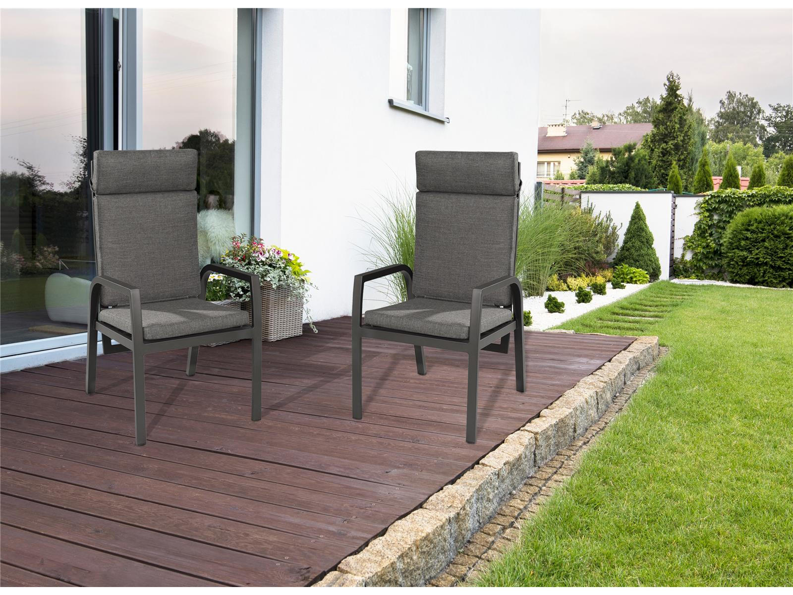GARTENSESSEL Denver 2er-SET Anthrazit Aluminium verstellbare Rückenlehne - Grau, Kunststoff (63/109/58cm) - Green Spirit