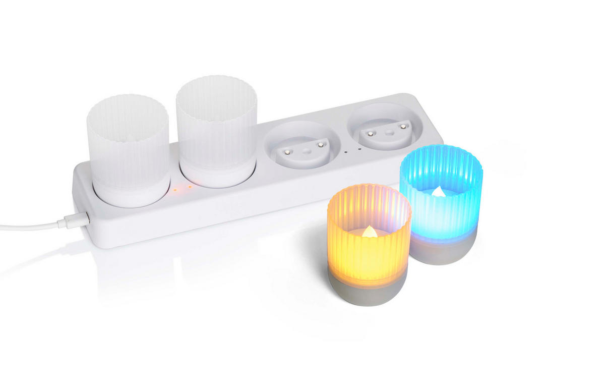 LED-AKKU-LOUNGE-LIGHTS - kabellos mit Touchsensor für Innen und Außen, RGBW Flackereffekt, 4er-Set - Weiß, Kunststoff (5/5/7cm) - Northpoint