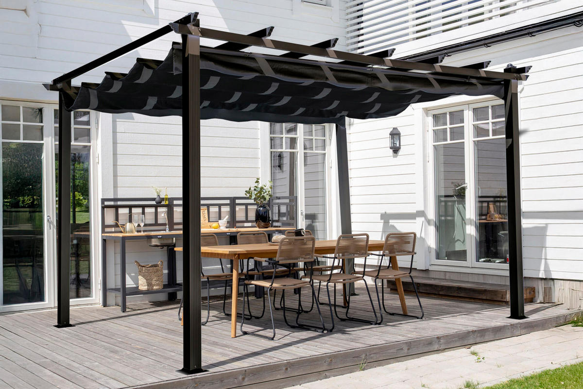 PERGOLA LAZIO Schwarz 395x295x245 cm - Schwarz, Metall (395/245/295cm) - FURNLUX
