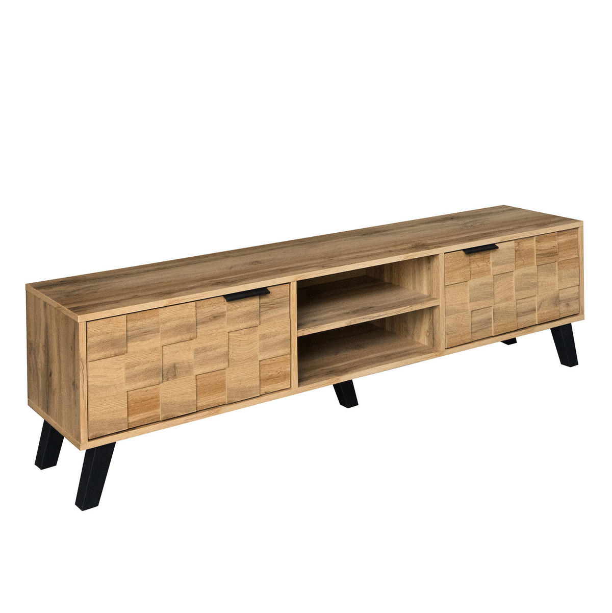 LOWBOARD 160,5/35,5/45 cm aus Spanplatte mit 2 Türen und 2 offenen Fächern Holzfarbe - Naturfarben, Holzwerkstoff (160.5/45/35.5cm) - Modenvie