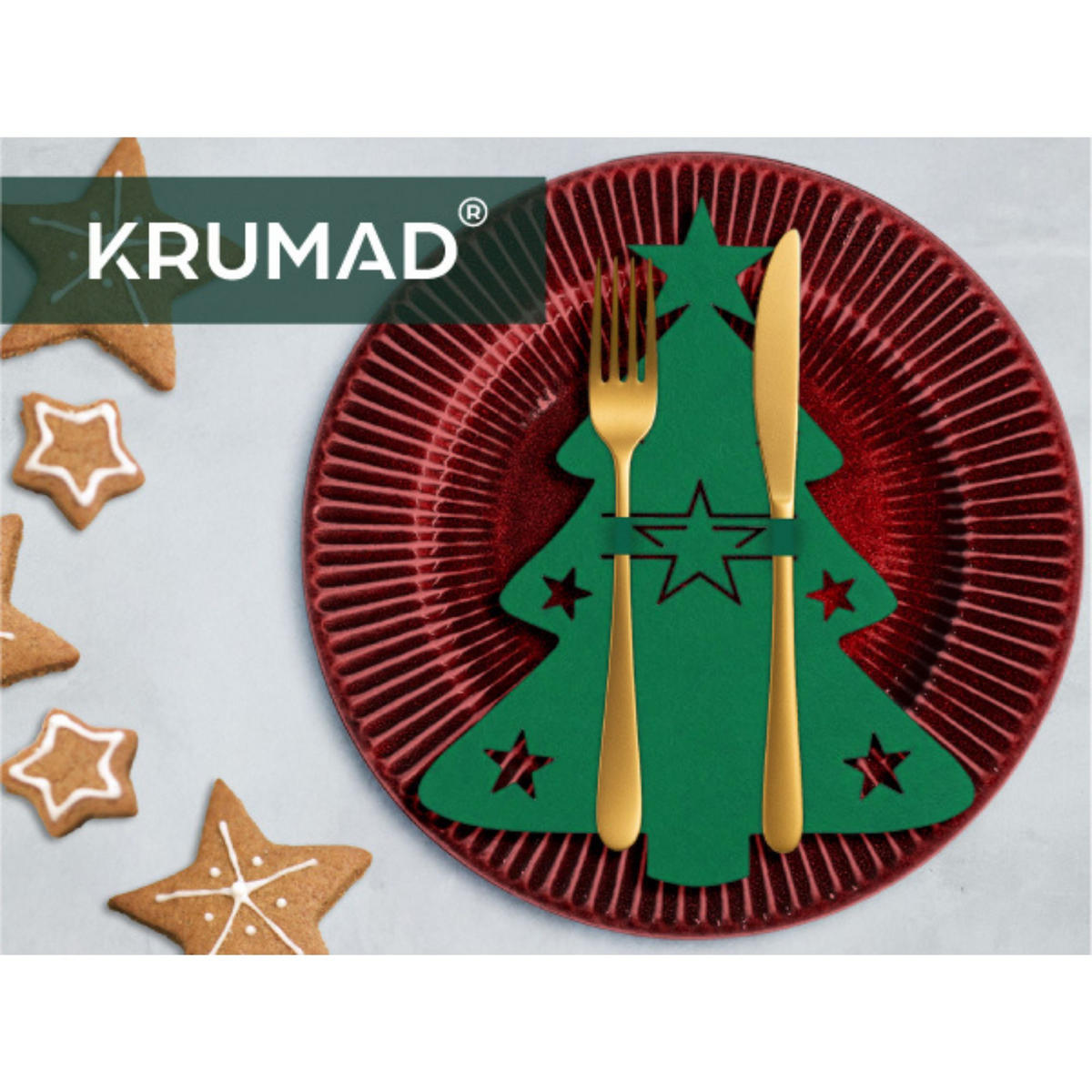 BESTECKTASCHE Weihnachtsdeko Tisch 12er Set - Grün, Textil (16.9/20.3/20.3cm) - KRUMAD