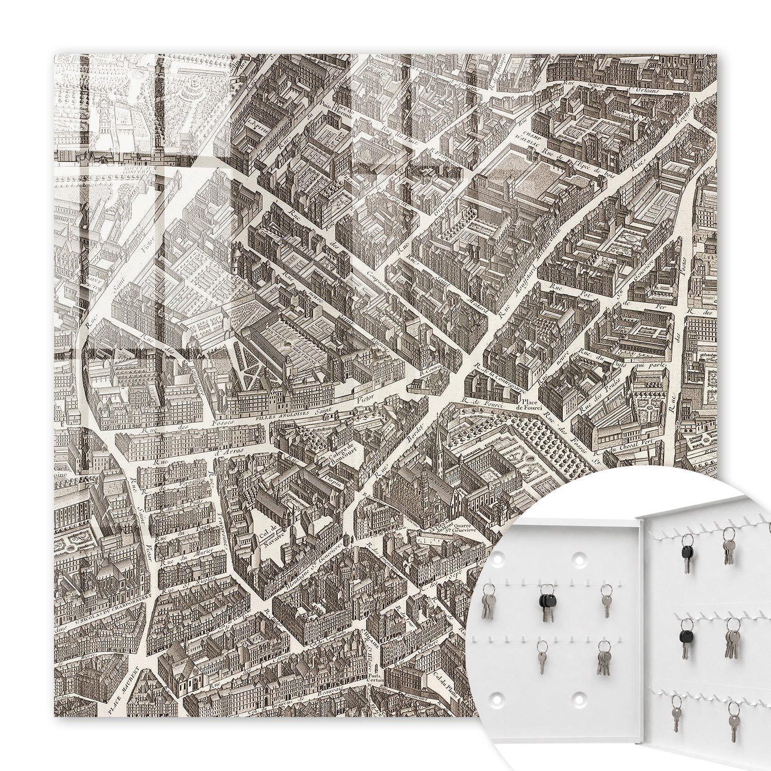 SCHLÜSSELBOX Weiß 30x30 cm – Türöffnung nach rechts - Stadtplan - Beige, Metall (30/30/5cm) - TULUP