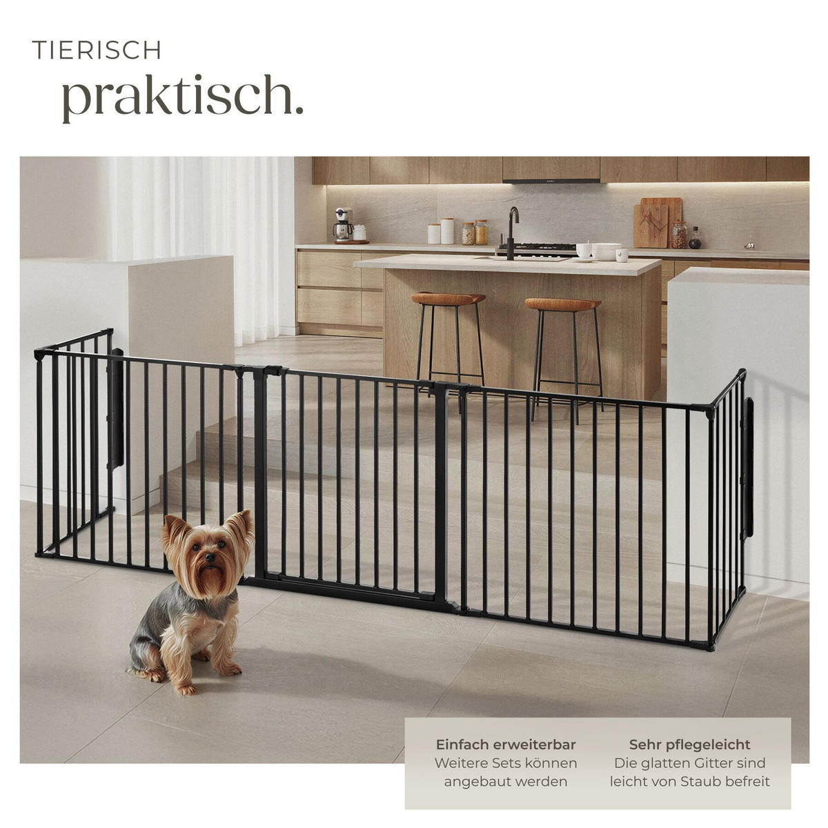 KAMINSCHUTZGITTER Agni, inklusive Wandhalterung, schwarz - Schwarz, Metall (3/71.5/289.3cm) - tectake