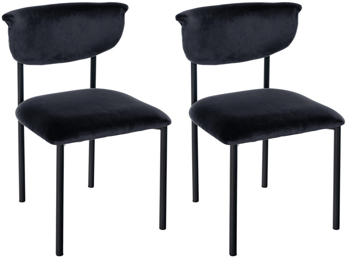 STUHL 2er Set Samt Schwarz - Schwarz, Textil/Metall (52/78/53cm) - CLP