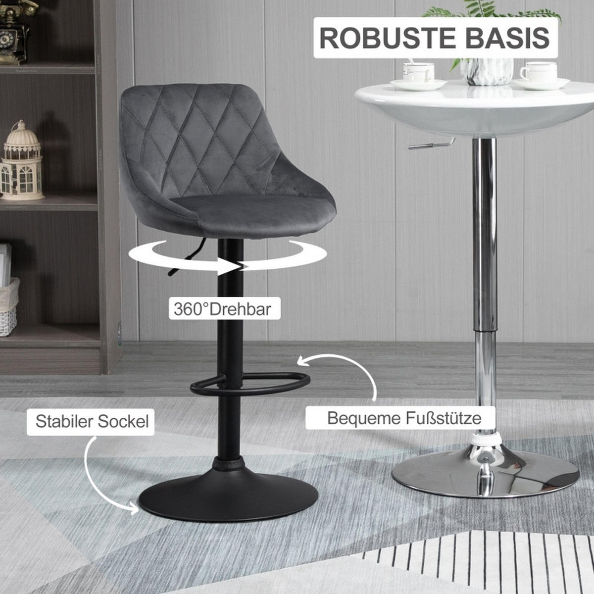 BARHOCKER DE-36058 2er Set höhenverstellbar drehbar Dunkelgrau - Dunkelgrau, Metall (46/104/48cm) - ComfortXL