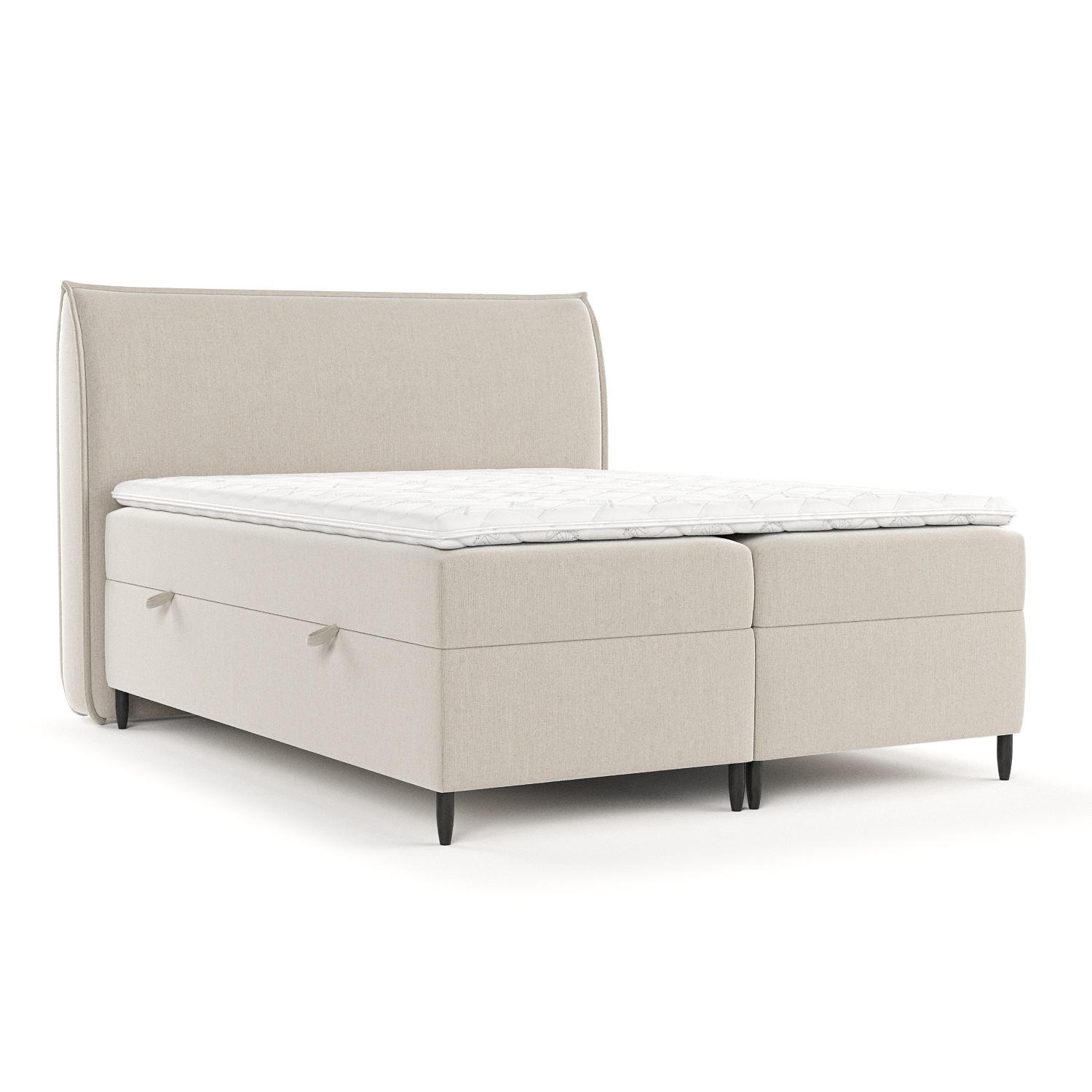 BOXBETT Corvus Beige 200/200 cm mit Taschenmatratze und Topper - Beige/Schwarz, Holz/Holzwerkstoff (200/200cm) - Maison de Reve