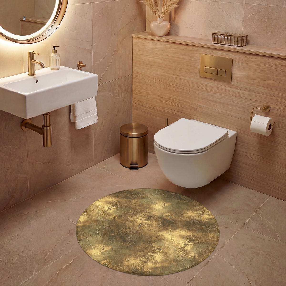 WC-VORLEGER Antik - Metallic-Look - Gold Toilettenteppich 70x70 cm - Goldfarben, Kunststoff/Textil (70/1cm) - OnlyWow