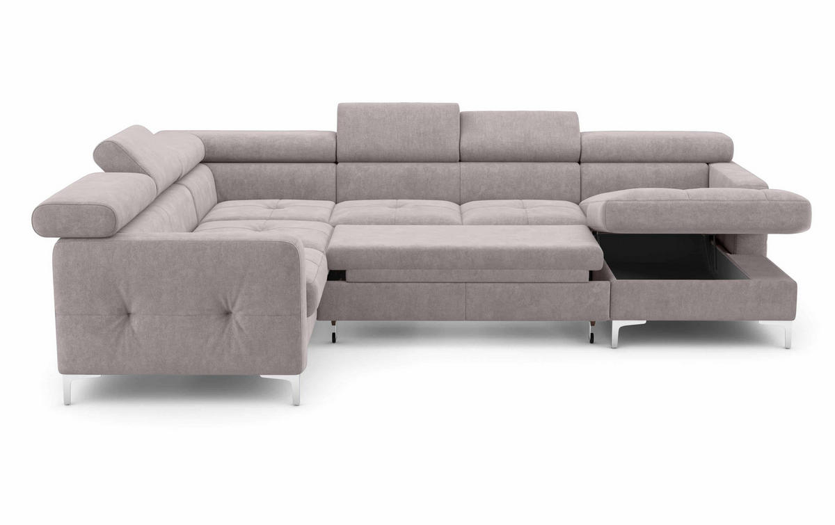 WOHNLANDSCHAFT mit Schlaffunktion und Bettkasten - Chromfarben/Silberfarben, Holz/Textil (304/74/240cm) - Cotta