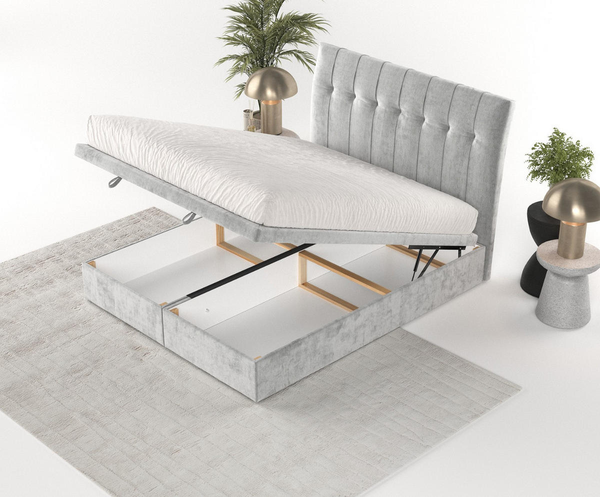 POLSTERBETT Kelsea mit Stauraum 200/200 cm Hellgrau im Lotta Stoff - Hellgrau/Schwarz, Holz/Holzwerkstoff (200/200cm) - AltaBeds