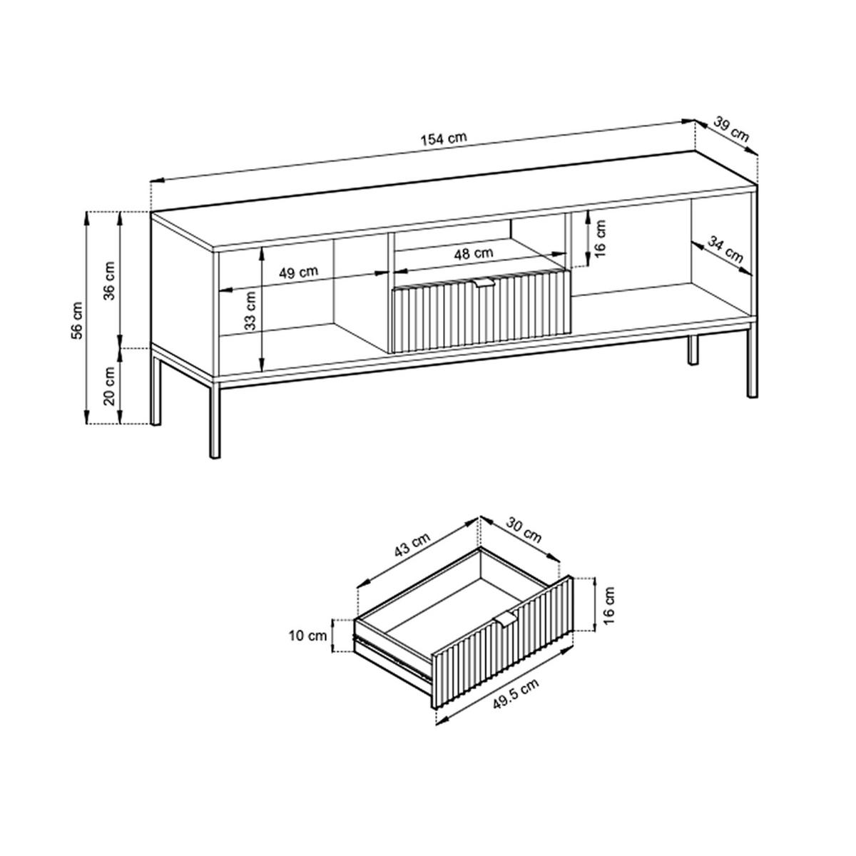 TV-SCHRANK Font 154x56x39 cm - Lowboard mit Stauraum - Tv Ständer aus Laminierter Spanplatte - Grün - Grün, Holzwerkstoff (154/56/39cm) - Chilly