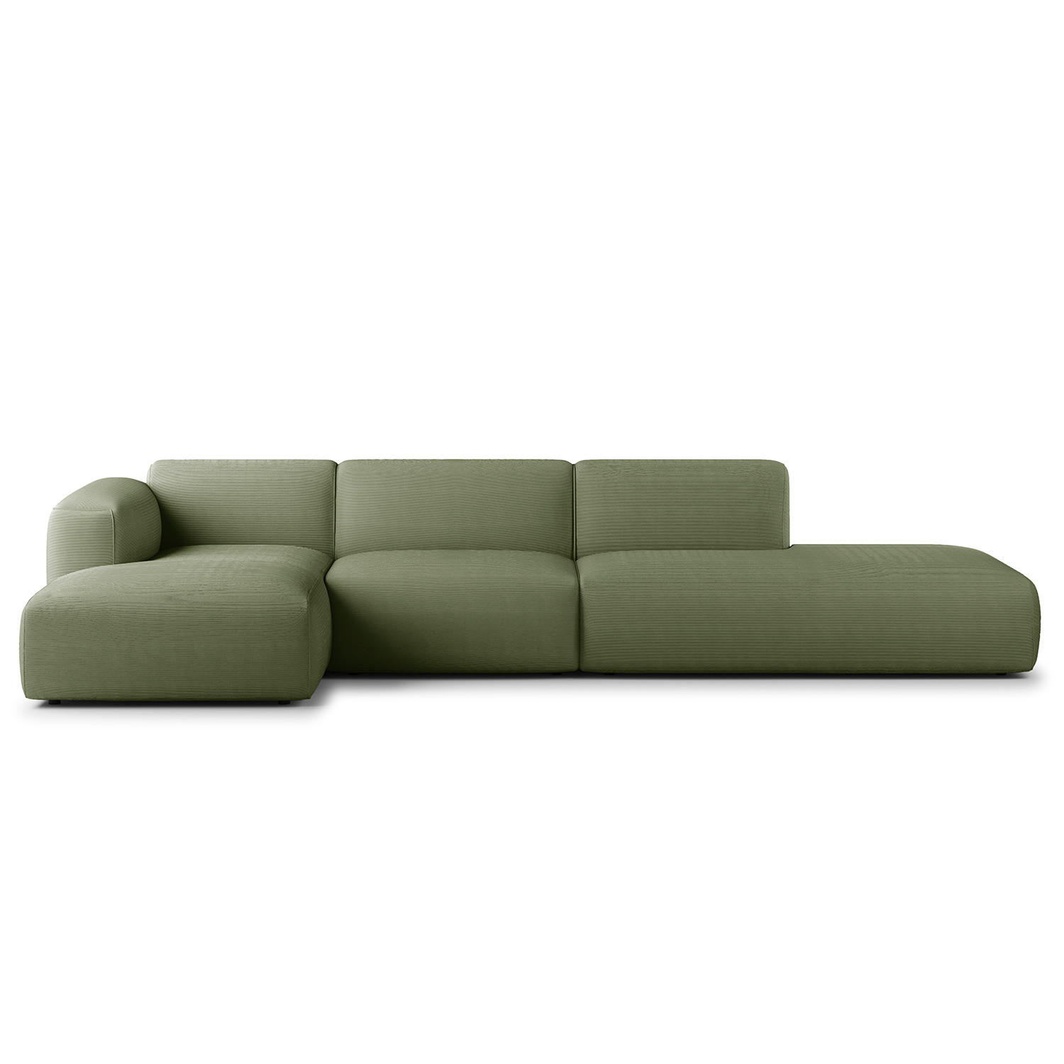 ECKSOFA mit Chaiselongue - Dunkelgrün/Schwarz, Textil (290/173cm) - home24