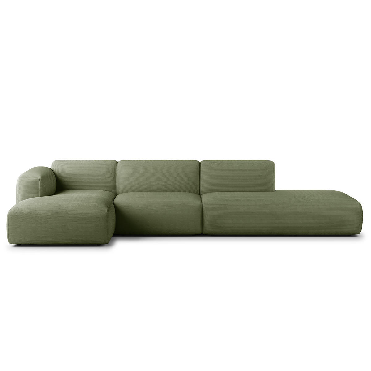 ECKSOFA mit Chaiselongue - Dunkelgrün/Schwarz, Textil (290/173cm) - home24