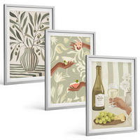 BILDER SET 3er Set - 40x60 cm Silberner Rahmen - Rustikale Cocktails mit Olivenblüten - Silberfarben, Kunststoff (40/60cm) - TULUP